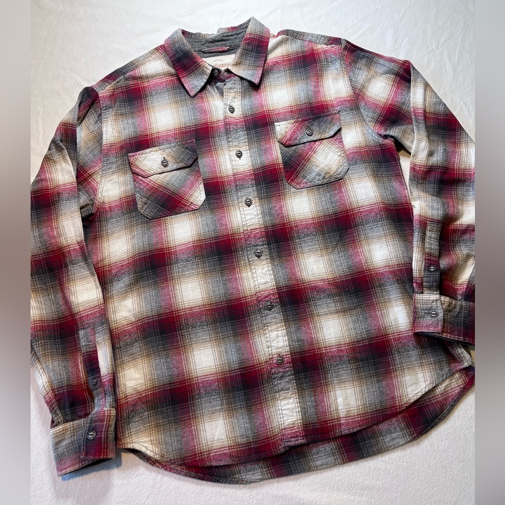 Weatherproof Vintage Red and Gray Casual Button‎ Down  Flannel Shirt